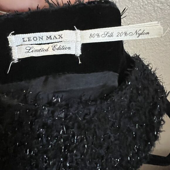 Max Studio Leon Max Limited Ed Mini Dress Faux Fur Silk Nylon Black Sz XS Sheath - Picture 4 of 7